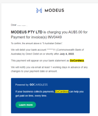 Modeus account tool - Invoice