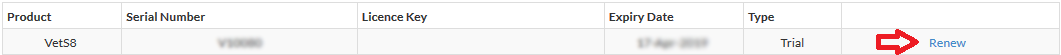 VetS8 screenshot - renew licence